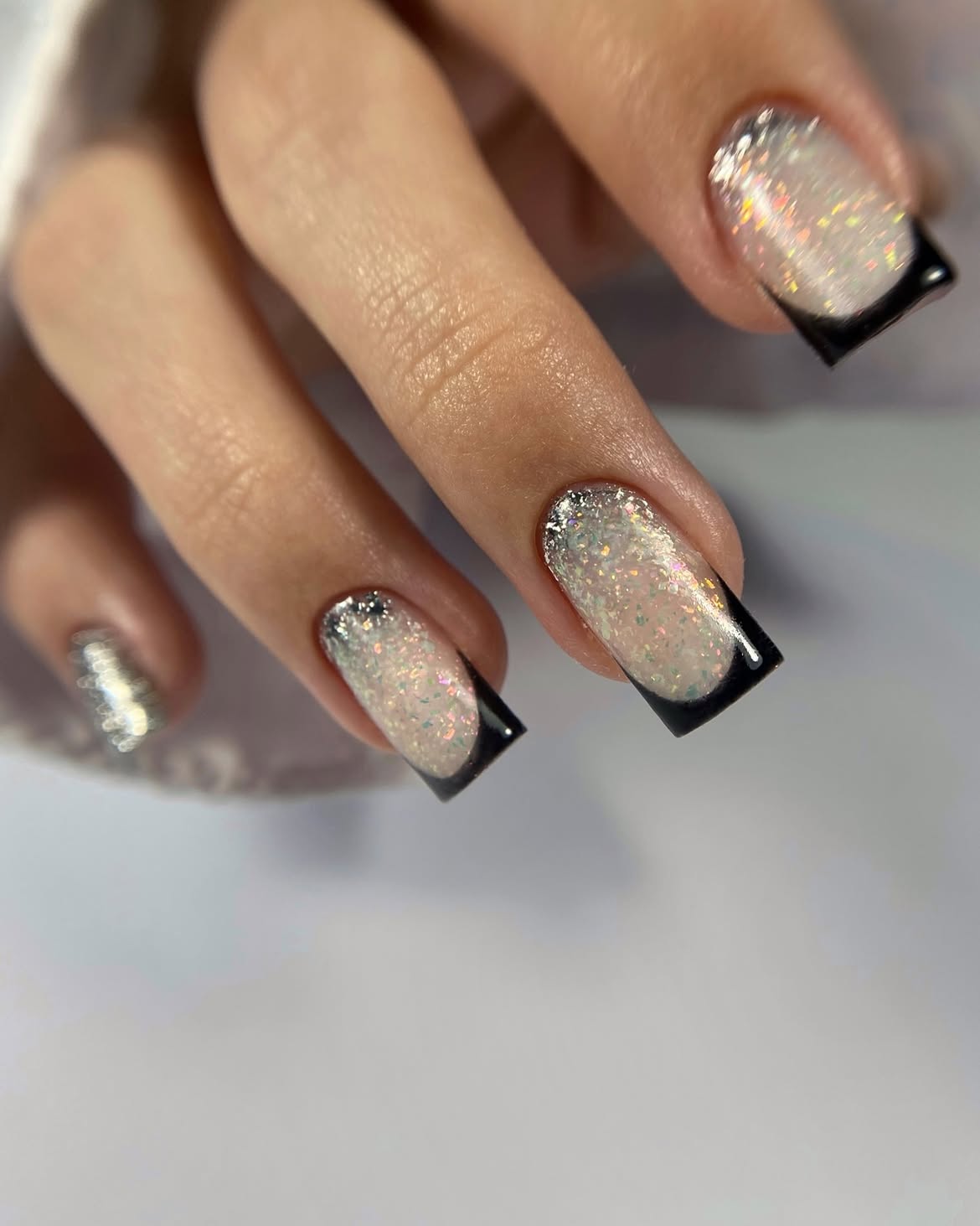 28 Stunning Coffin Nail Ideas for Your Perfect Fall Look 17 Sparkling Black French Tip Coffin Nails