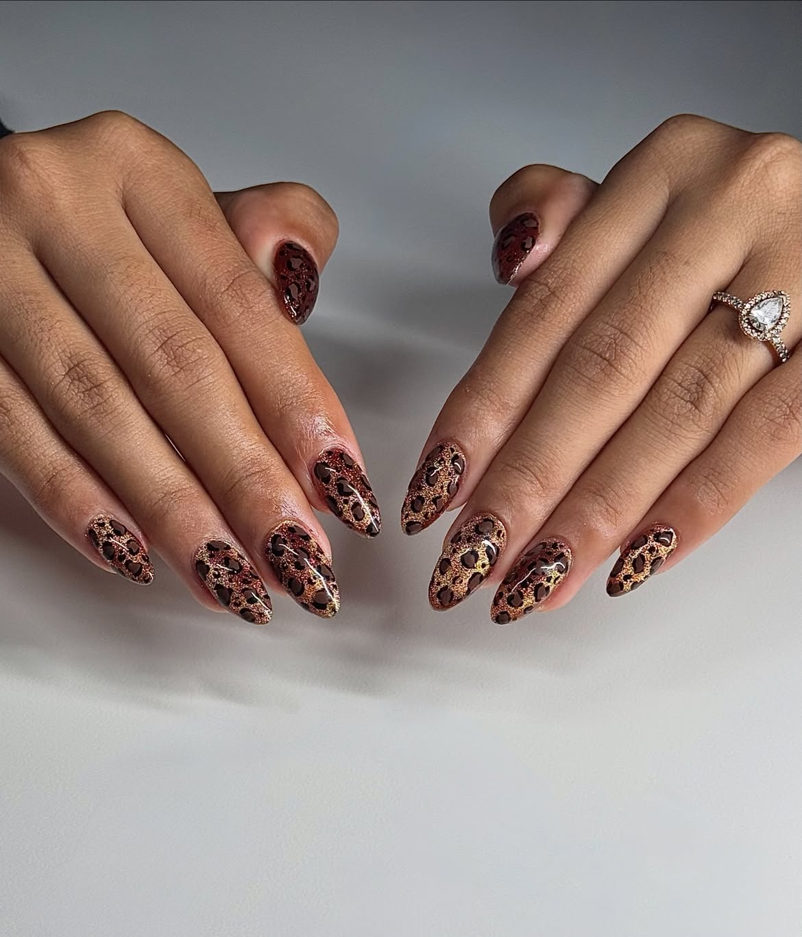 Sparkling Cheetah Print Almond Nails