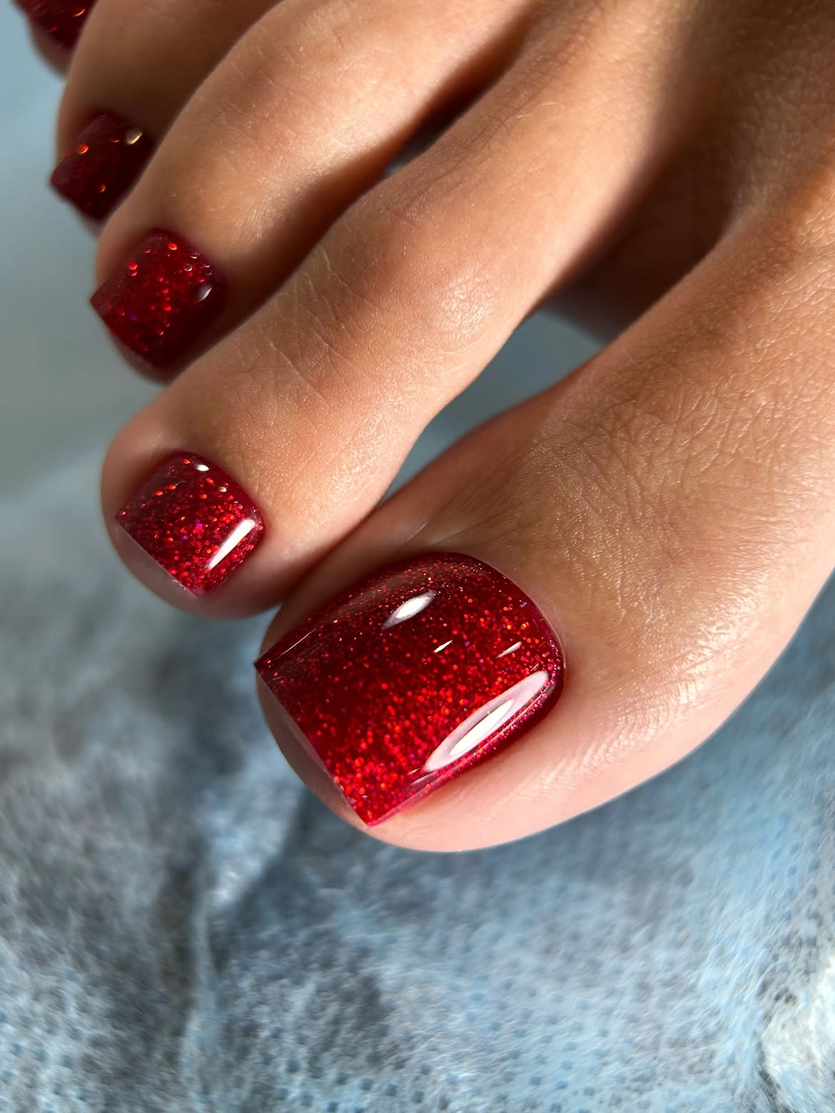 Sparkling Cherry Red Square Pedicure