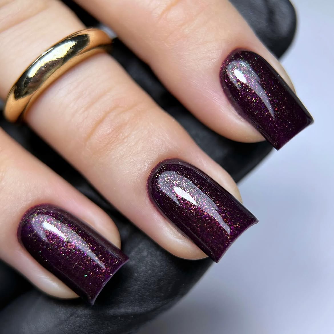 Sparkling Deep Plum Shimmer Square Nails