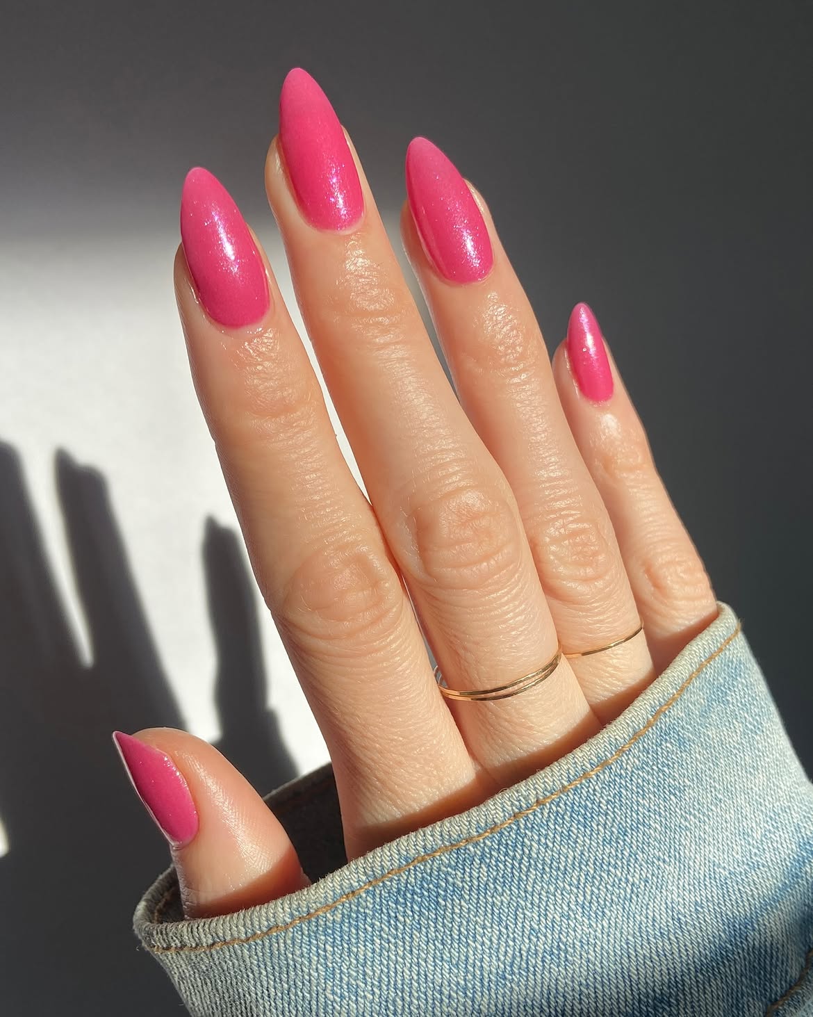 Sparkling Fuchsia Pink Almond Nails