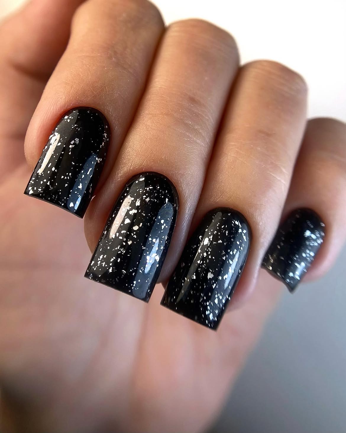 Sparkling Midnight Black Glitter Square Nails