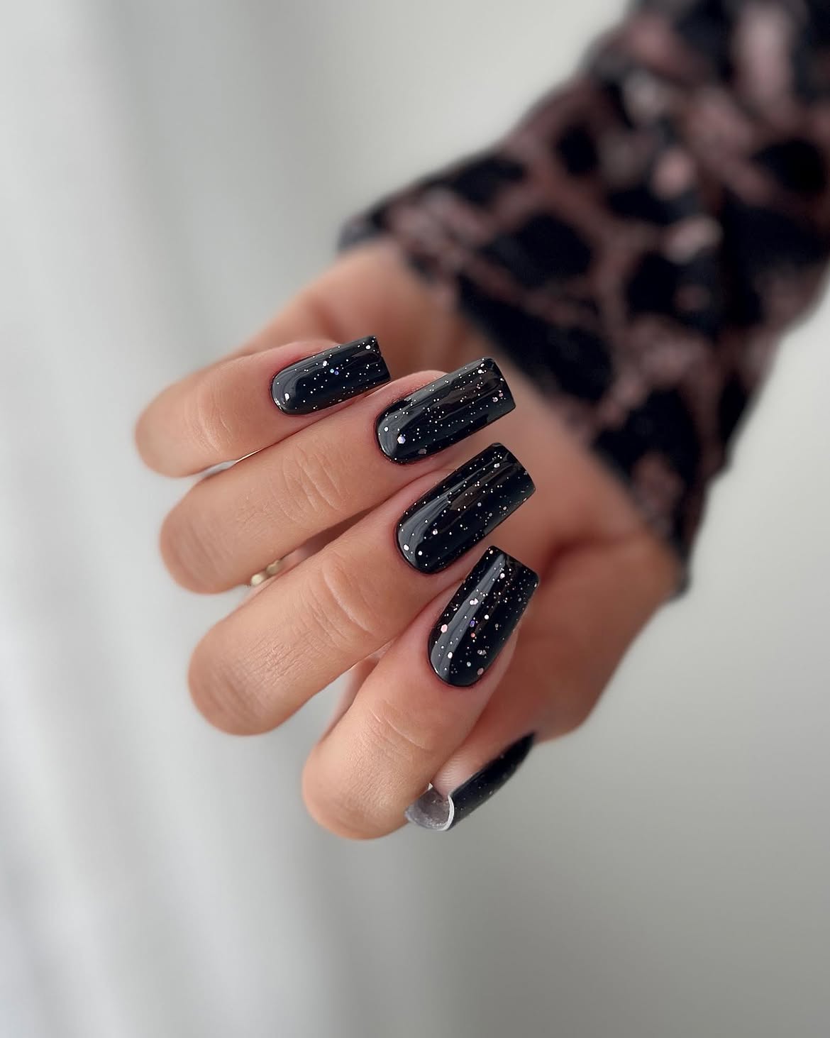 Sparkling Midnight Black Square Nails