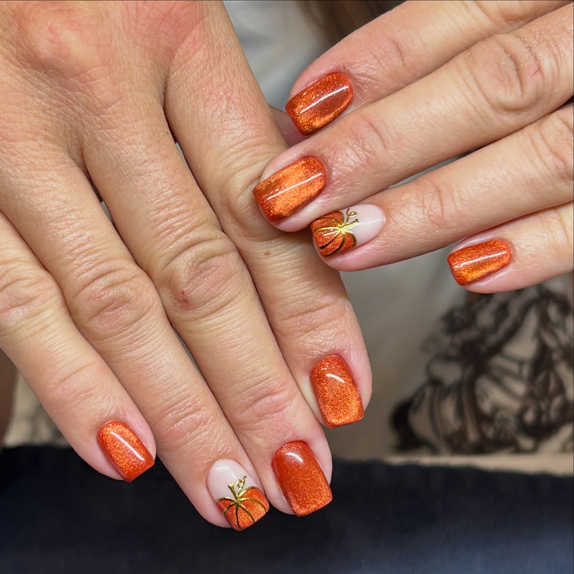 29 Spooky & Chic Halloween Nail Ideas for Short Nails 13 Sparkling Pumpkin French Tip Halloween Nails