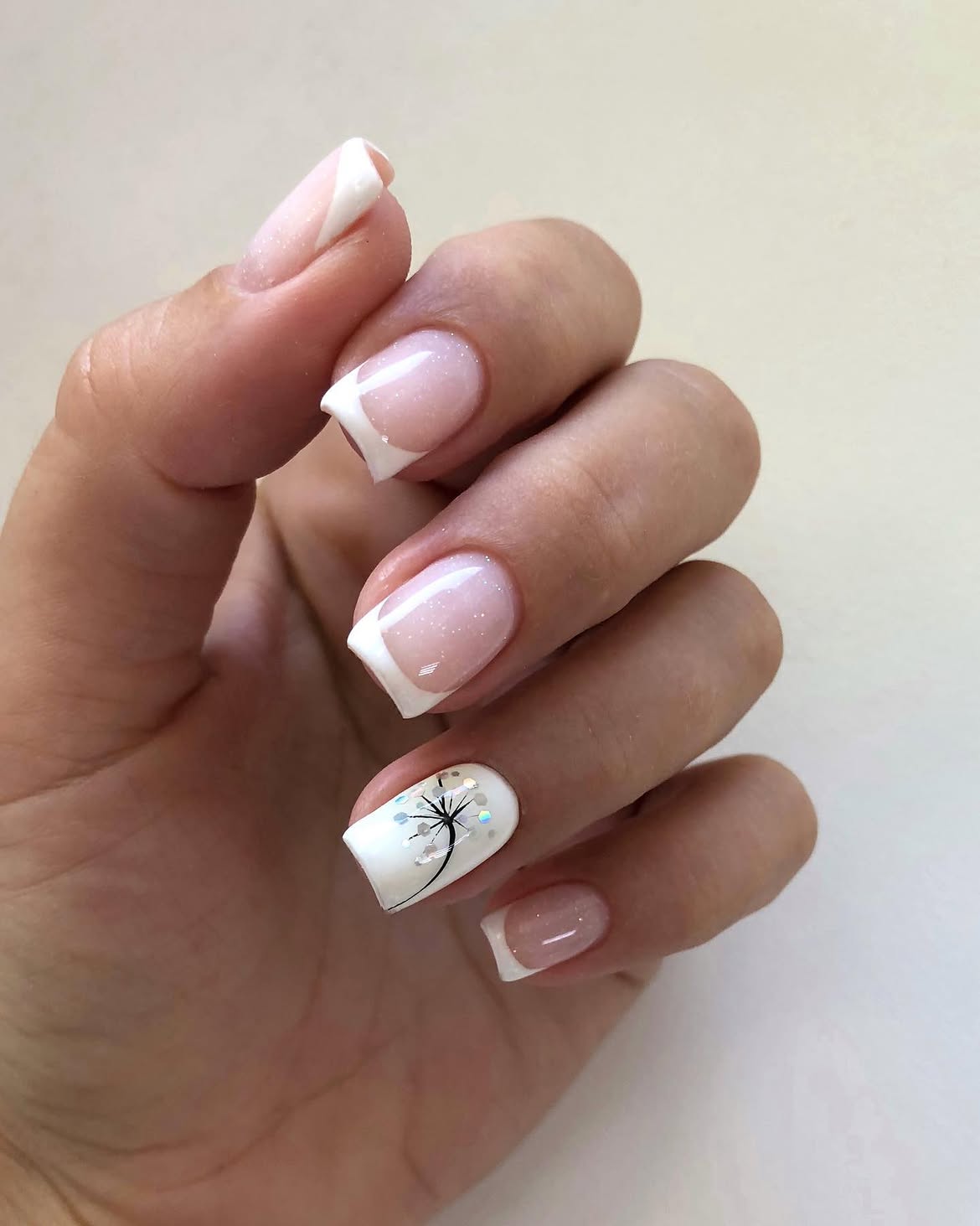 Sparkly Dandelion French Tip Nails
