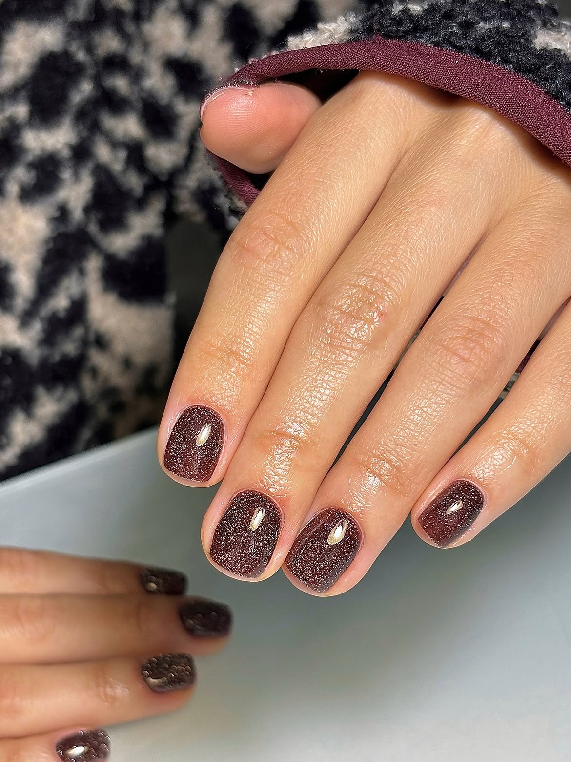 Sparkly Deep Brown Square Nails