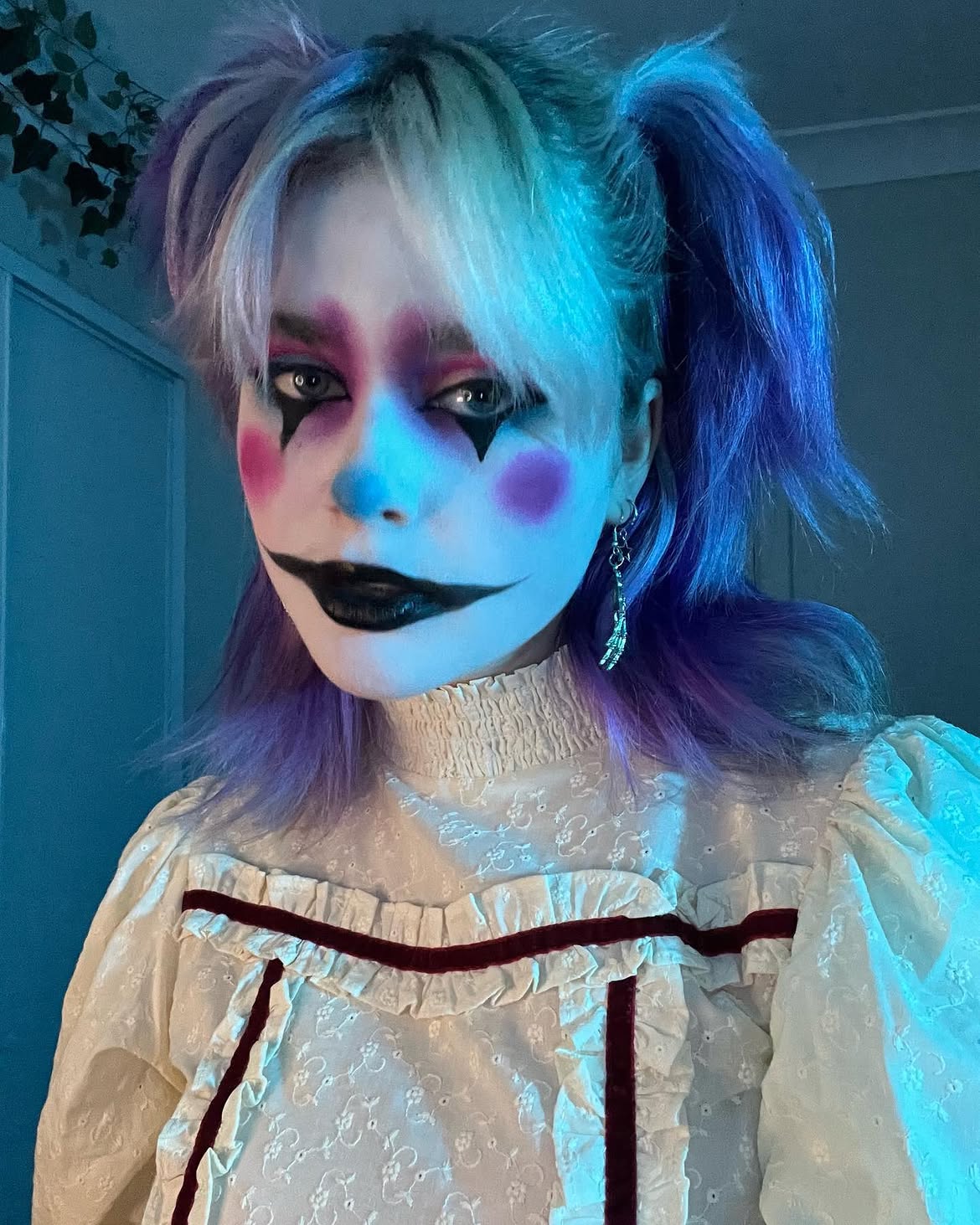 Split-Color Pigtails With Blunt Bangs
