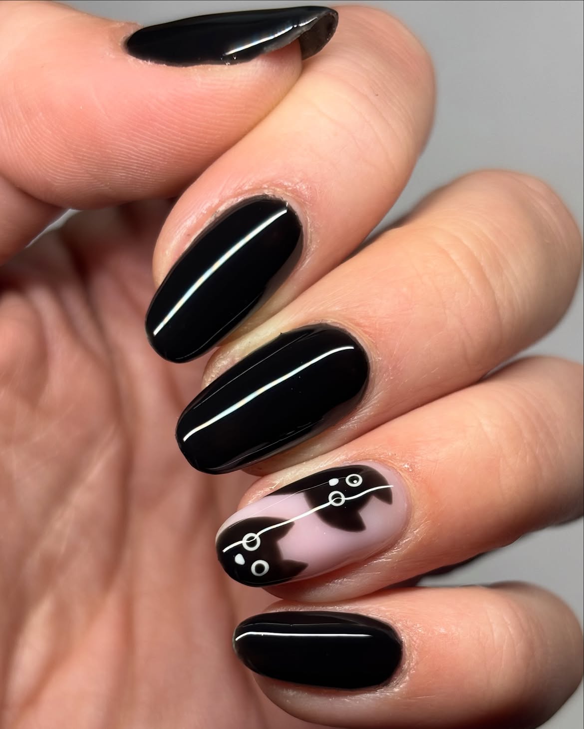 Spooky Black Cat Milk Bath Halloween Nails