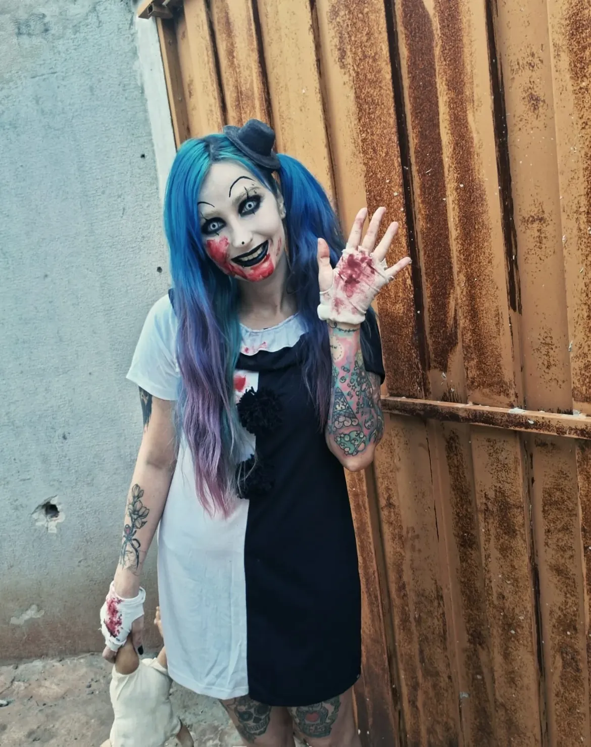 Spooky Clown Two-Tone Dress Halloween Costume