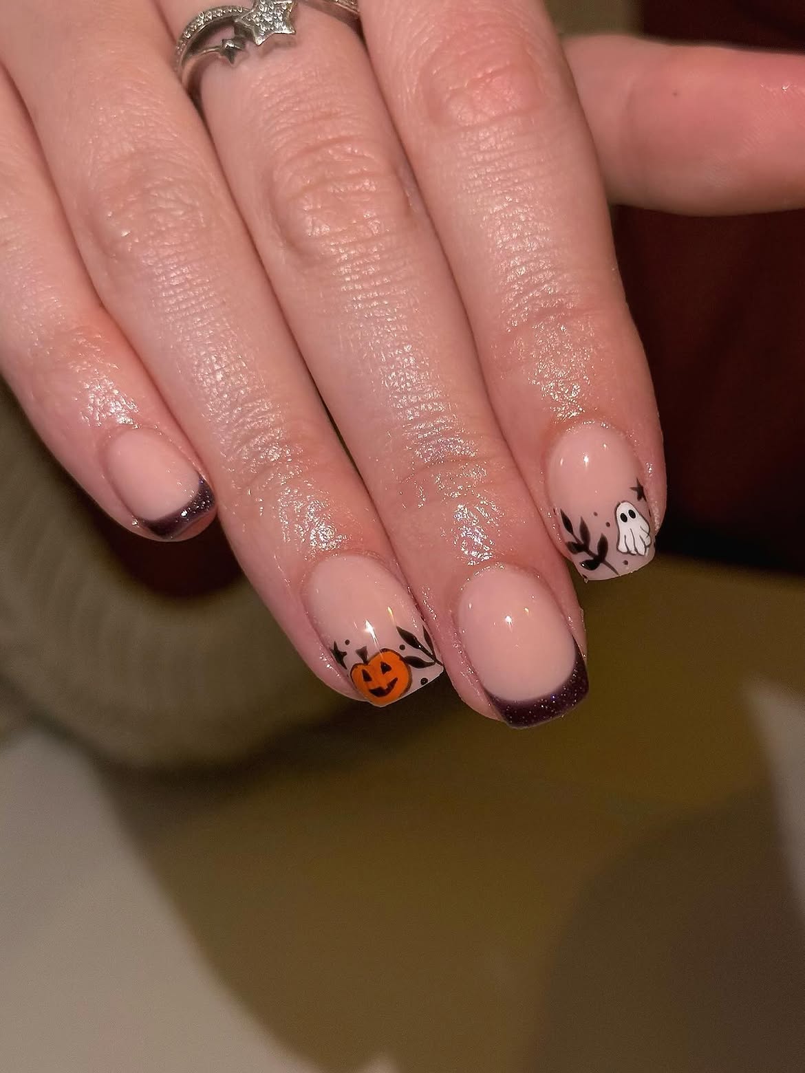 29 Spooky & Chic Halloween Nail Ideas for Short Nails 15 Spooky French Tips With Ghost And Pumpkin Art