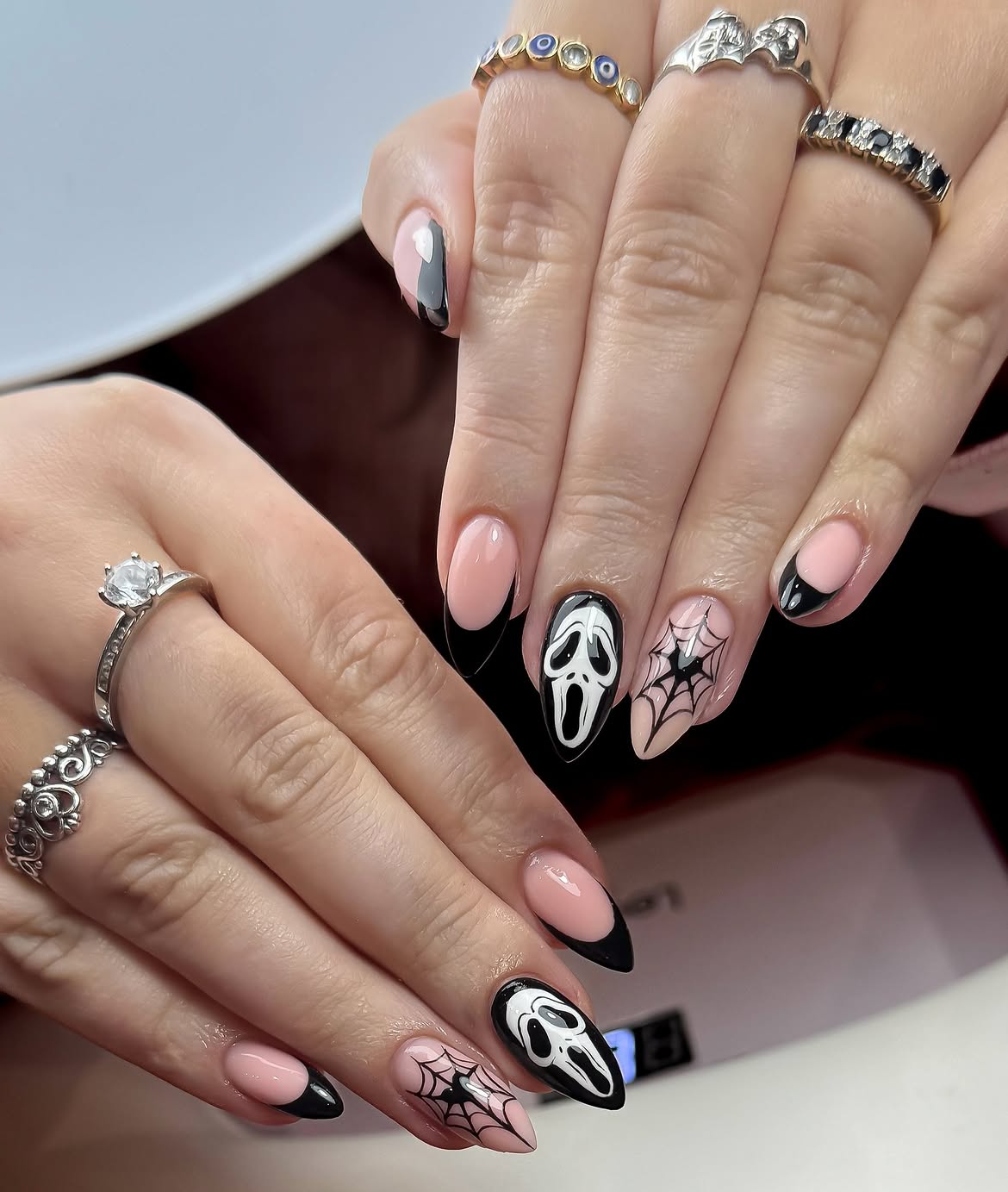 Spooky Ghost Face Halloween French Tip Nails
