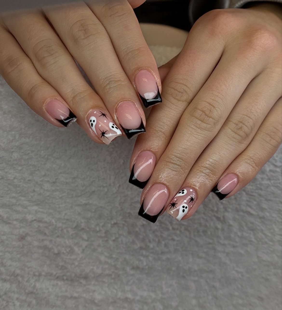 Spooky Ghost French Tip Halloween Nails