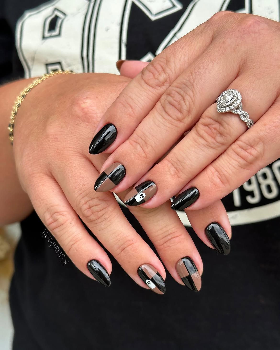 Spooky Season Black and Neutral Ghost Nails