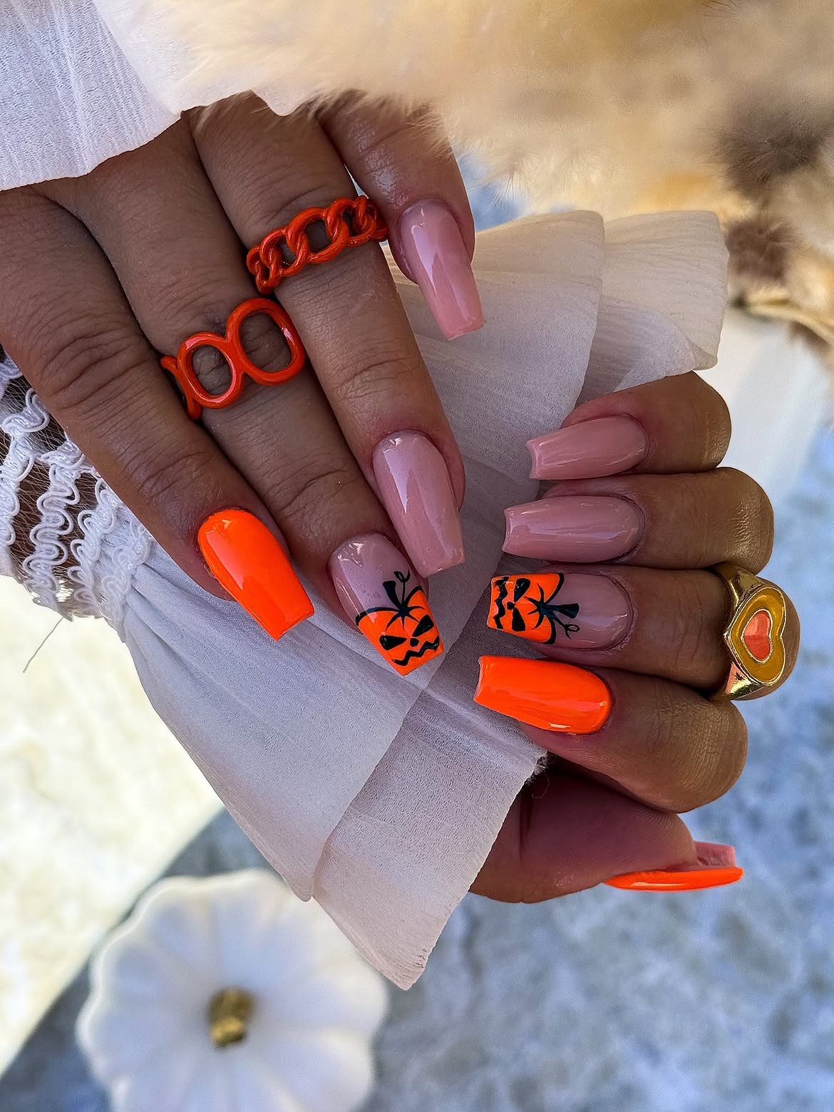 28 Stunning Pumpkin Nail Ideas for a Chic Fall Look 19 Spooky Season Pumpkin French Tip Nails