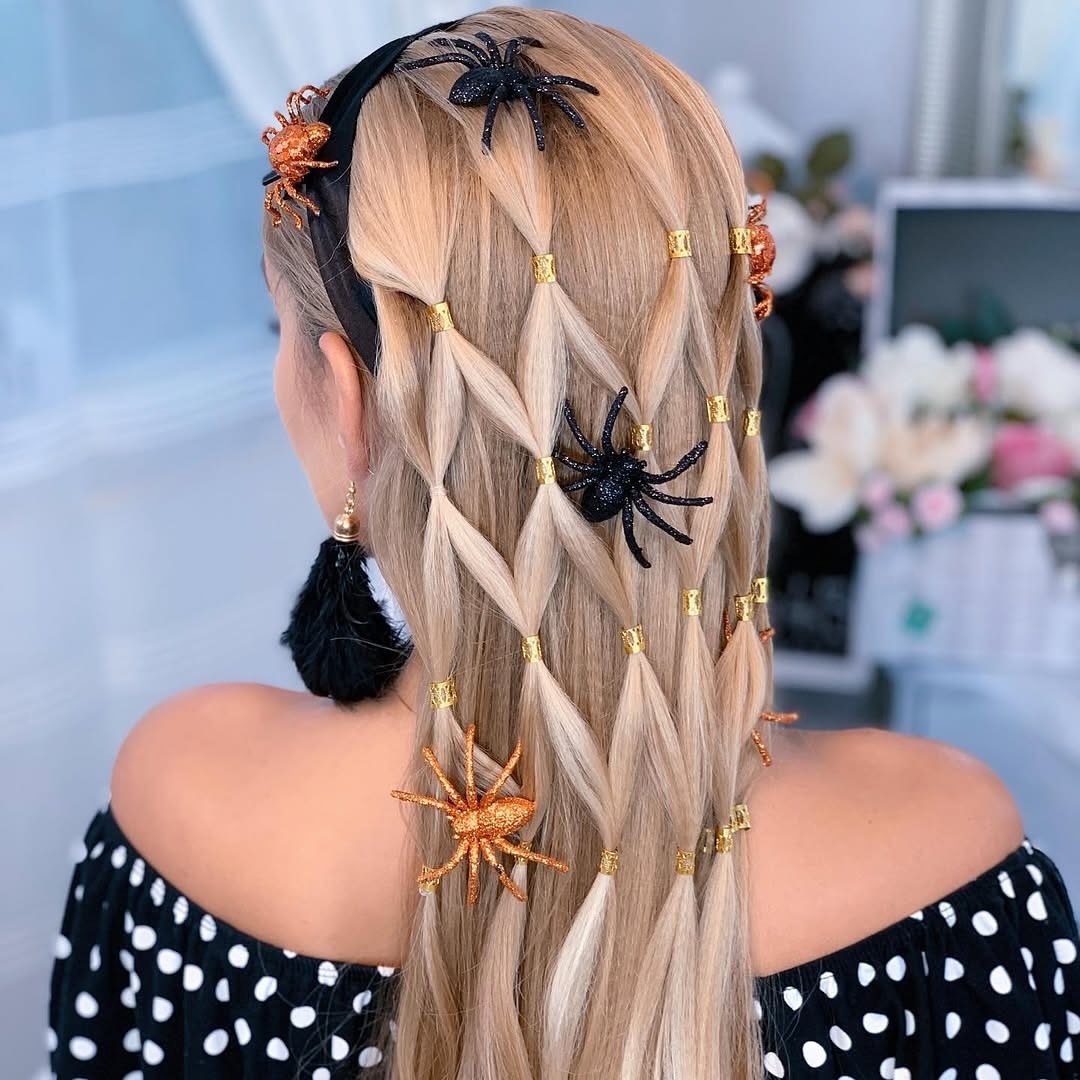 Spooky Spider Web Braided Hairstyle For Halloween