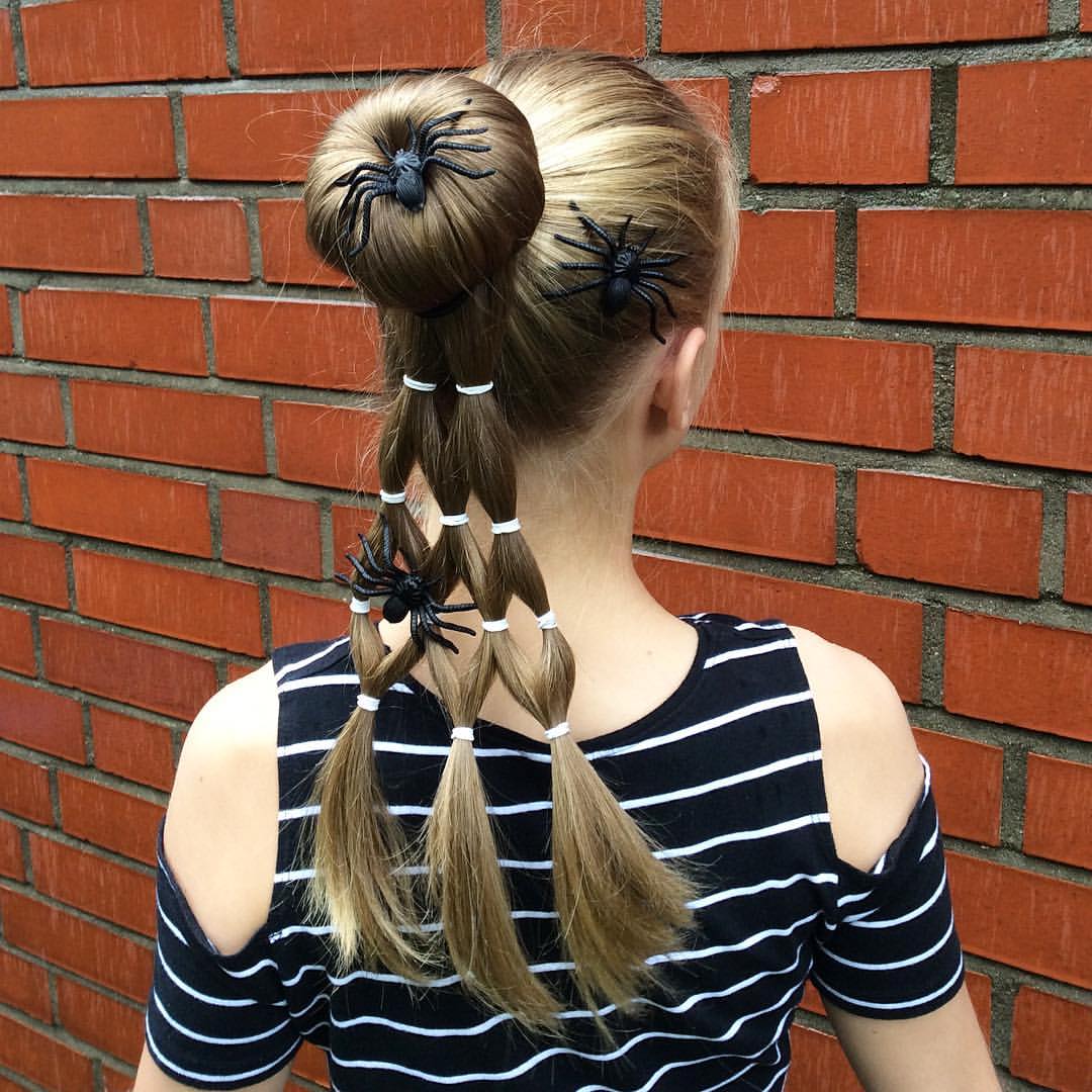 Spooky Spider Web Bun with Braided Tails