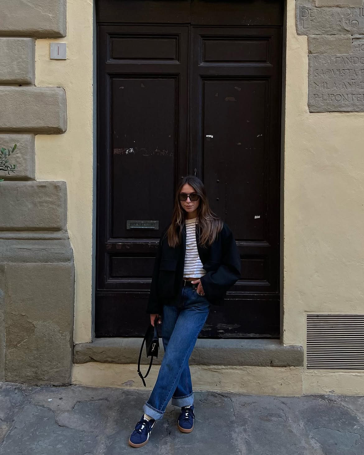 Striped Long Sleeve With Cropped Jacket and Jeans