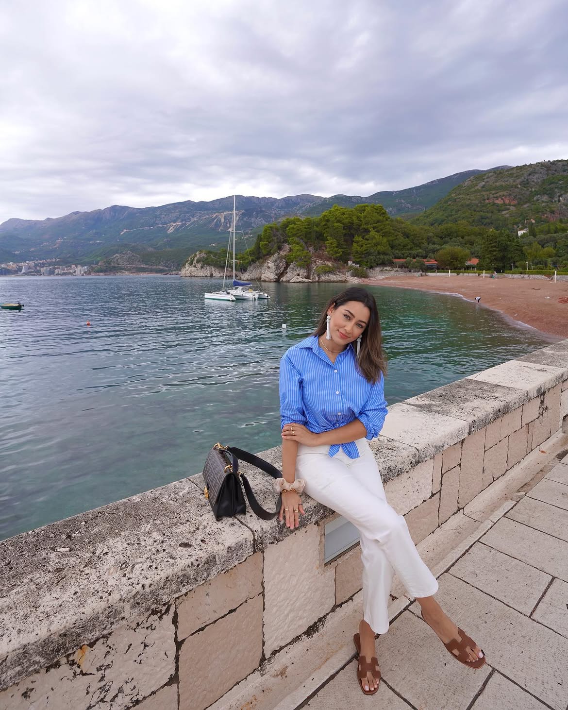 Striped Shirt And White Trouser Vacation Look
