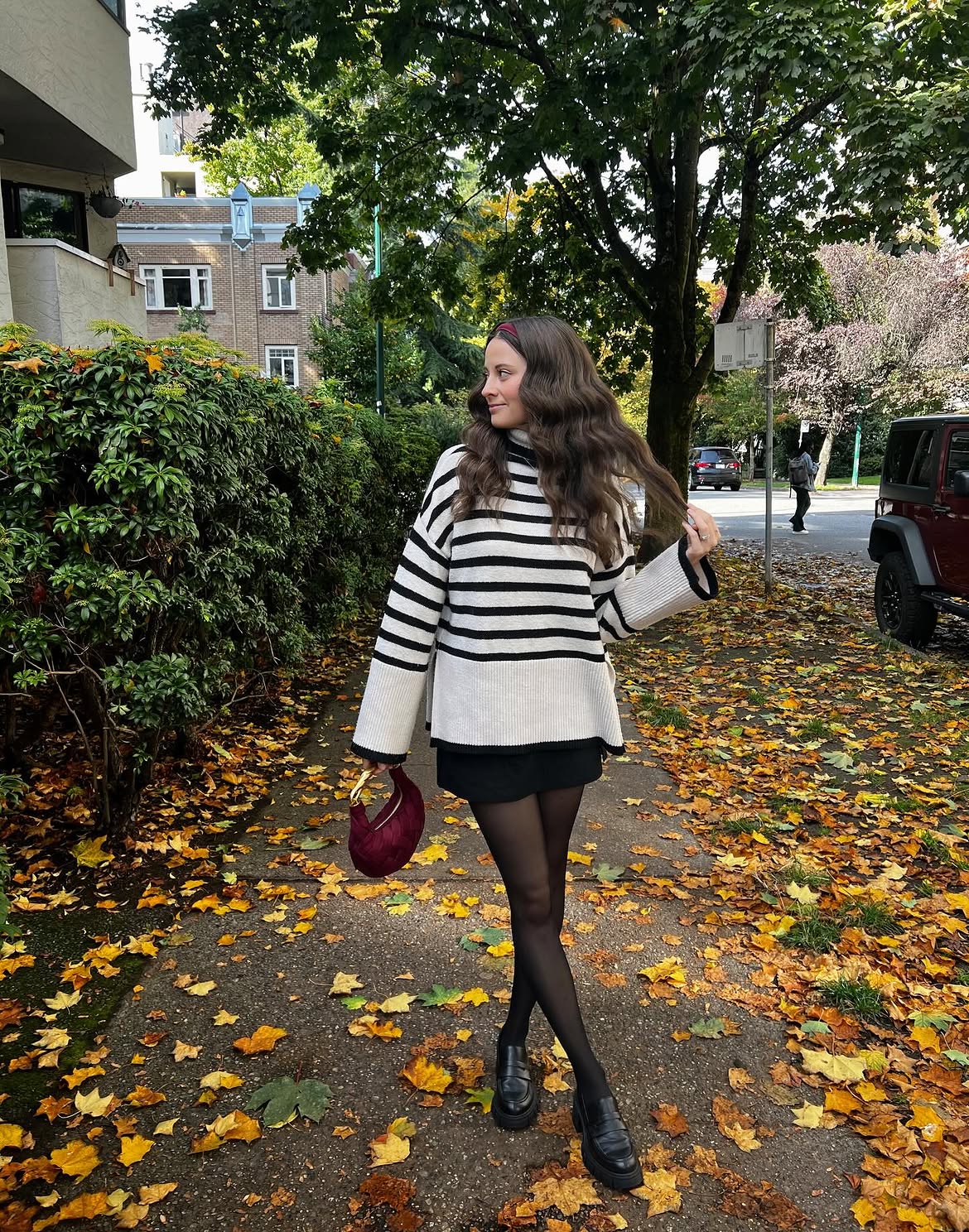 Striped Sweater Mini Skirt Fall Street Style