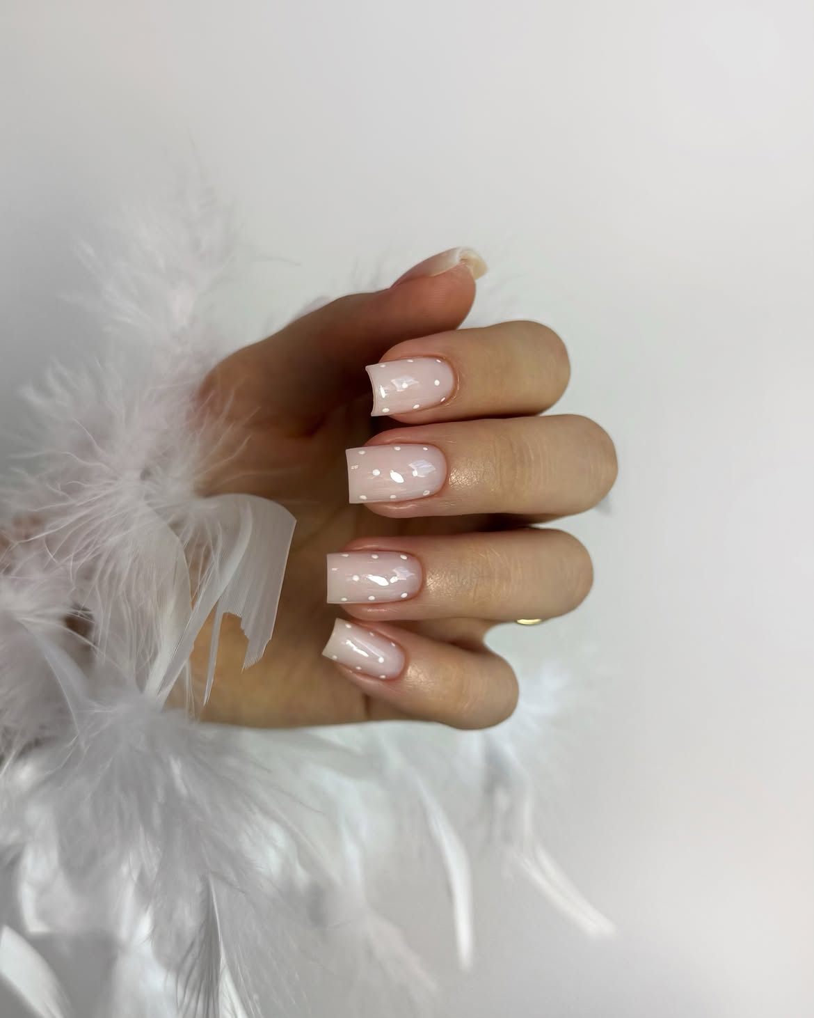 Sweet Milky White Polka Dot Square Nails