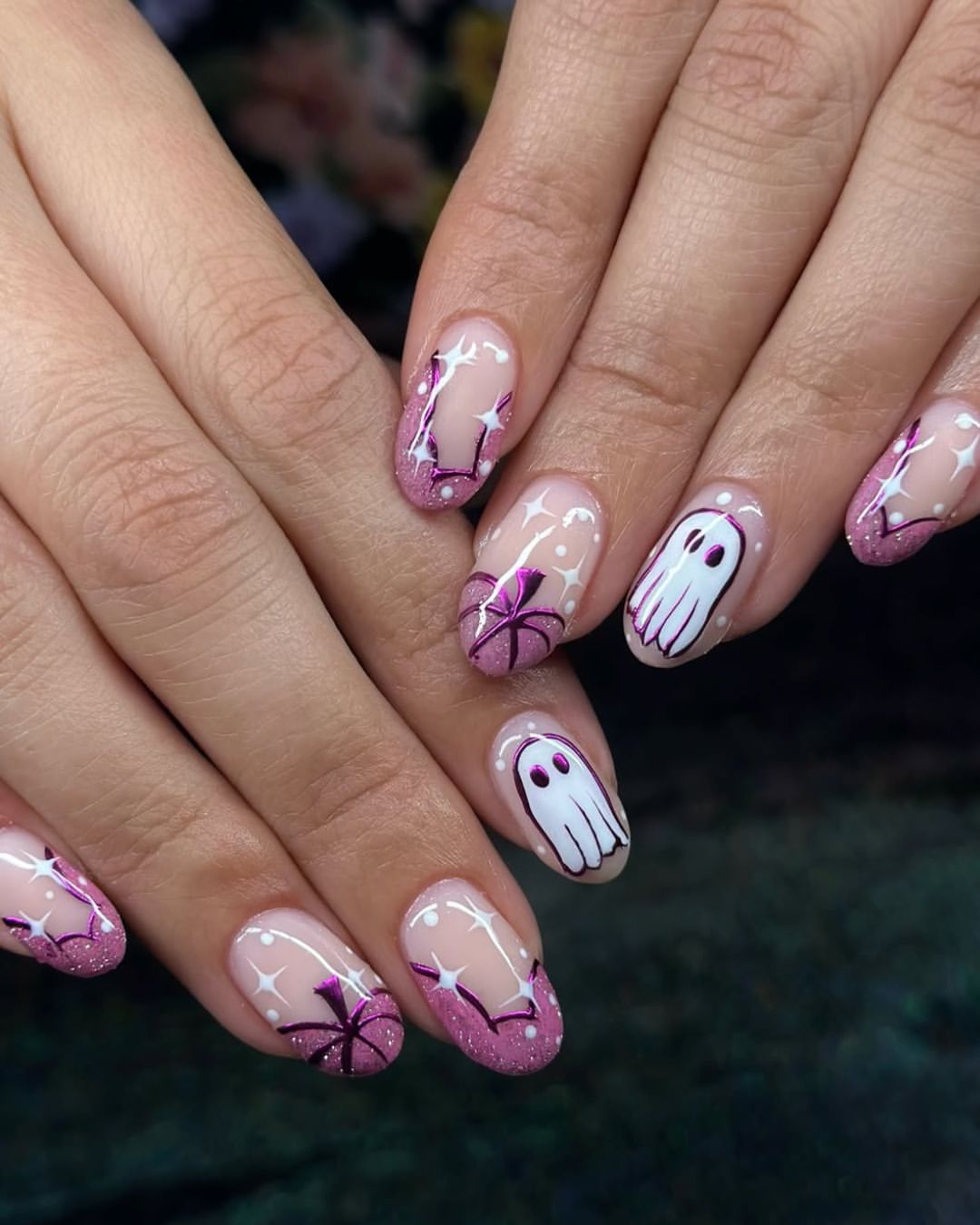27 Spooktacular Pink Halloween Nail Ideas You Need 18 Sweet Pink Ghost Halloween French Tips