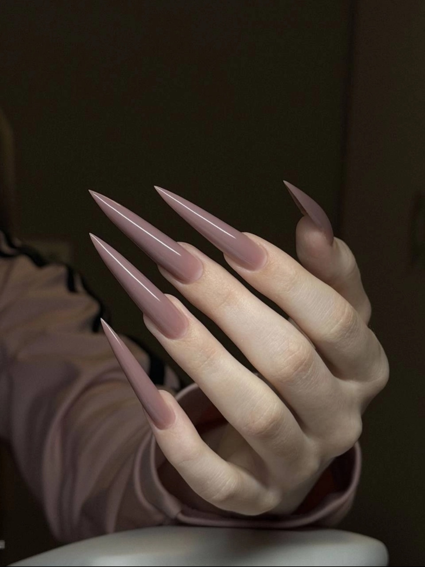 Taupe Milky Stiletto Nails