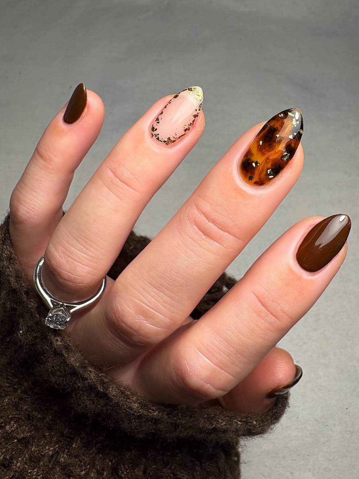 Tortoiseshell and Chocolate Almond Nails