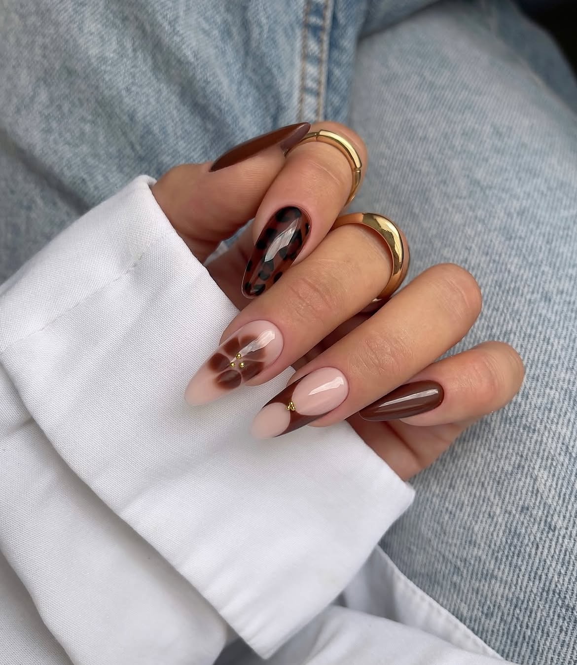 Tortoiseshell And Nude Almond French Tips