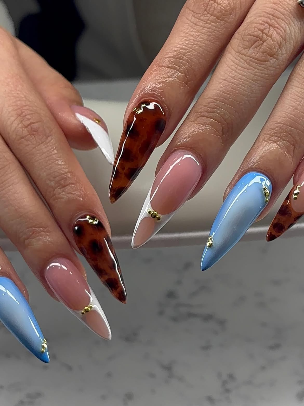 Tortoiseshell French Ombre Stiletto Nails