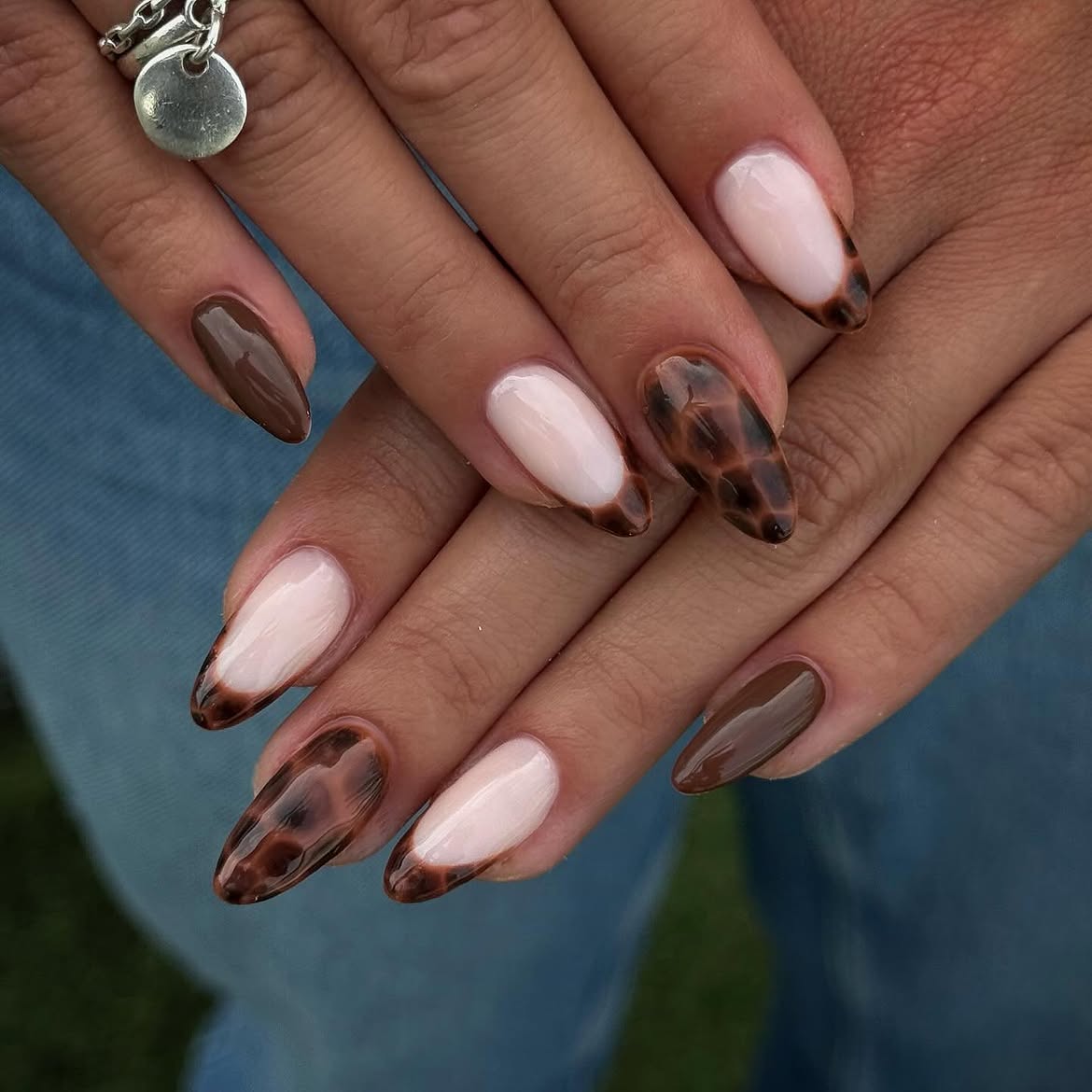 Tortoiseshell French Tip Almond Nails