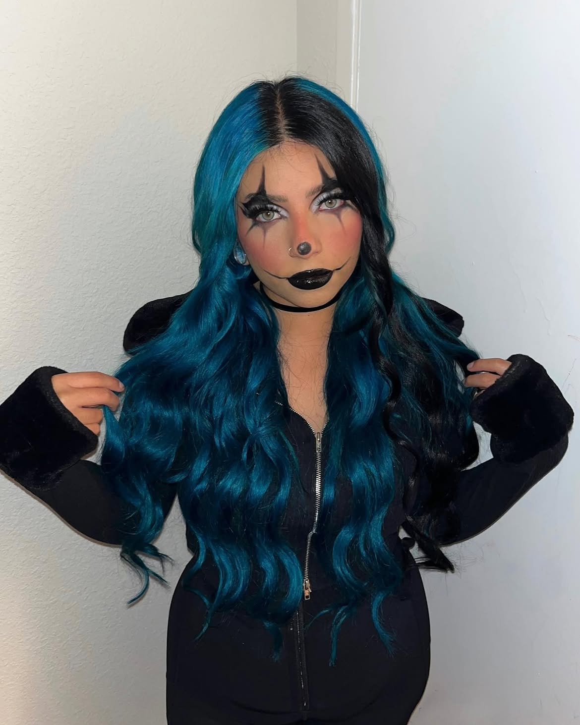 Two-Tone Teal And Black Halloween Clown Style