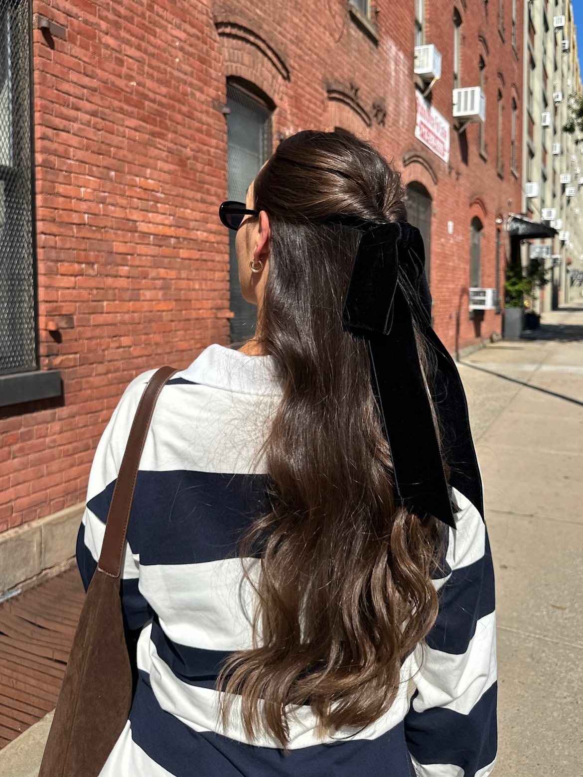 Velvet Bow Half-Up Waves For Fall
