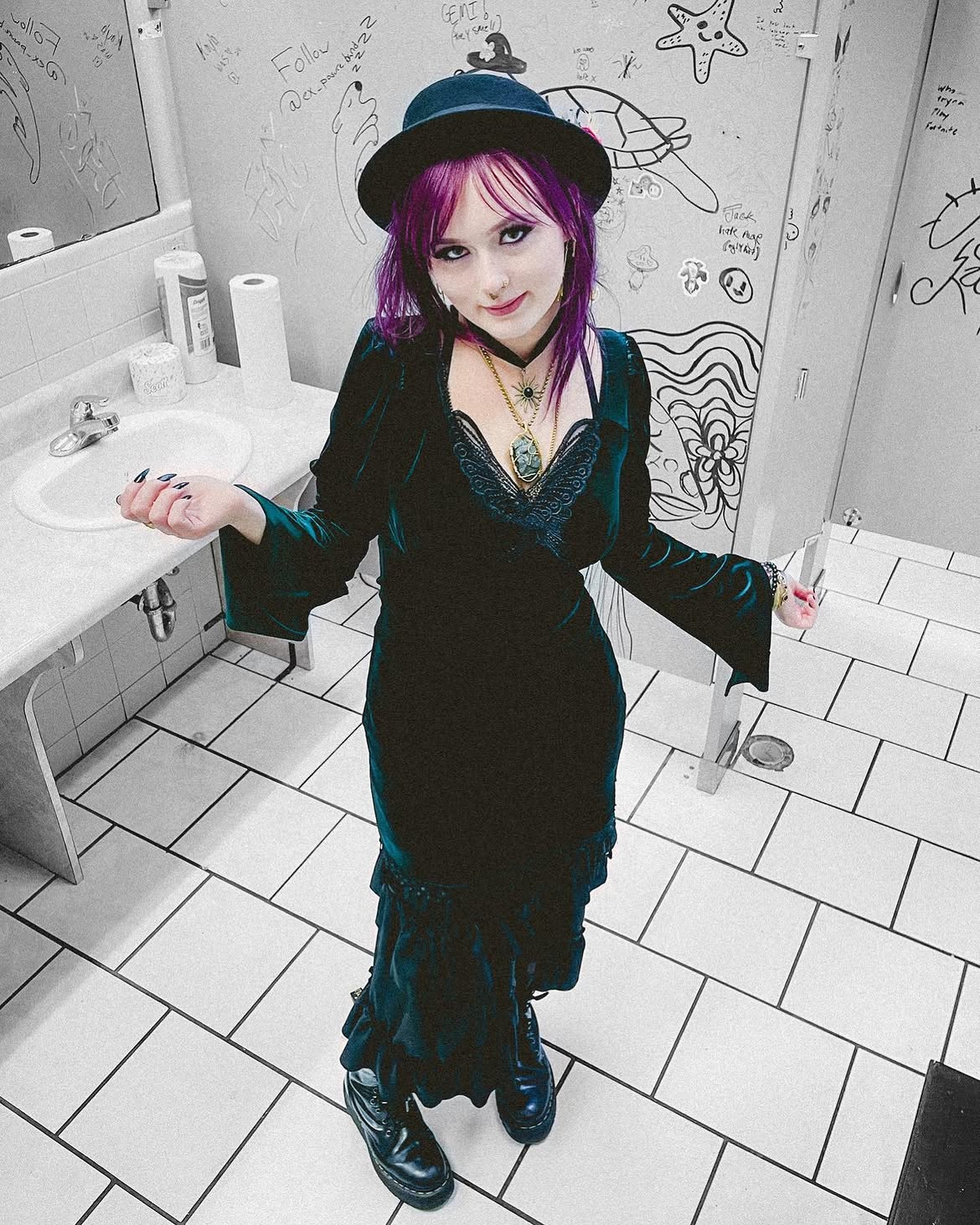 Velvet Witchy Dress With Combat Boots