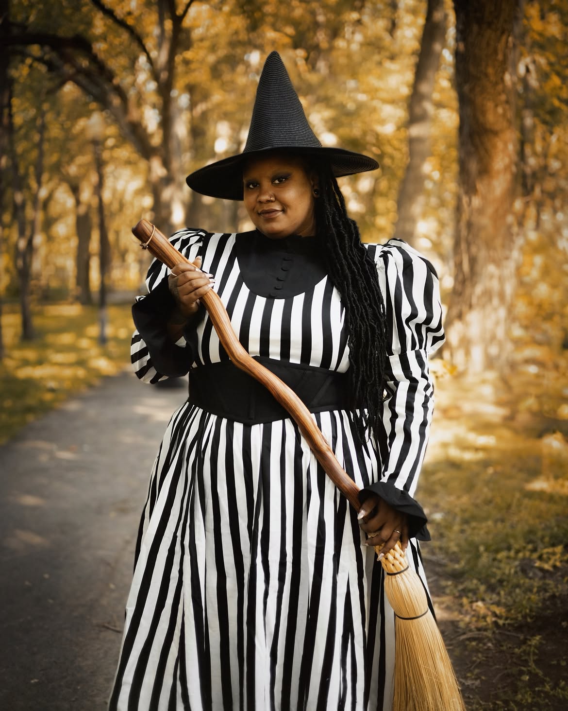 Vertical Stripe Witchy Dress With Pointed Hat