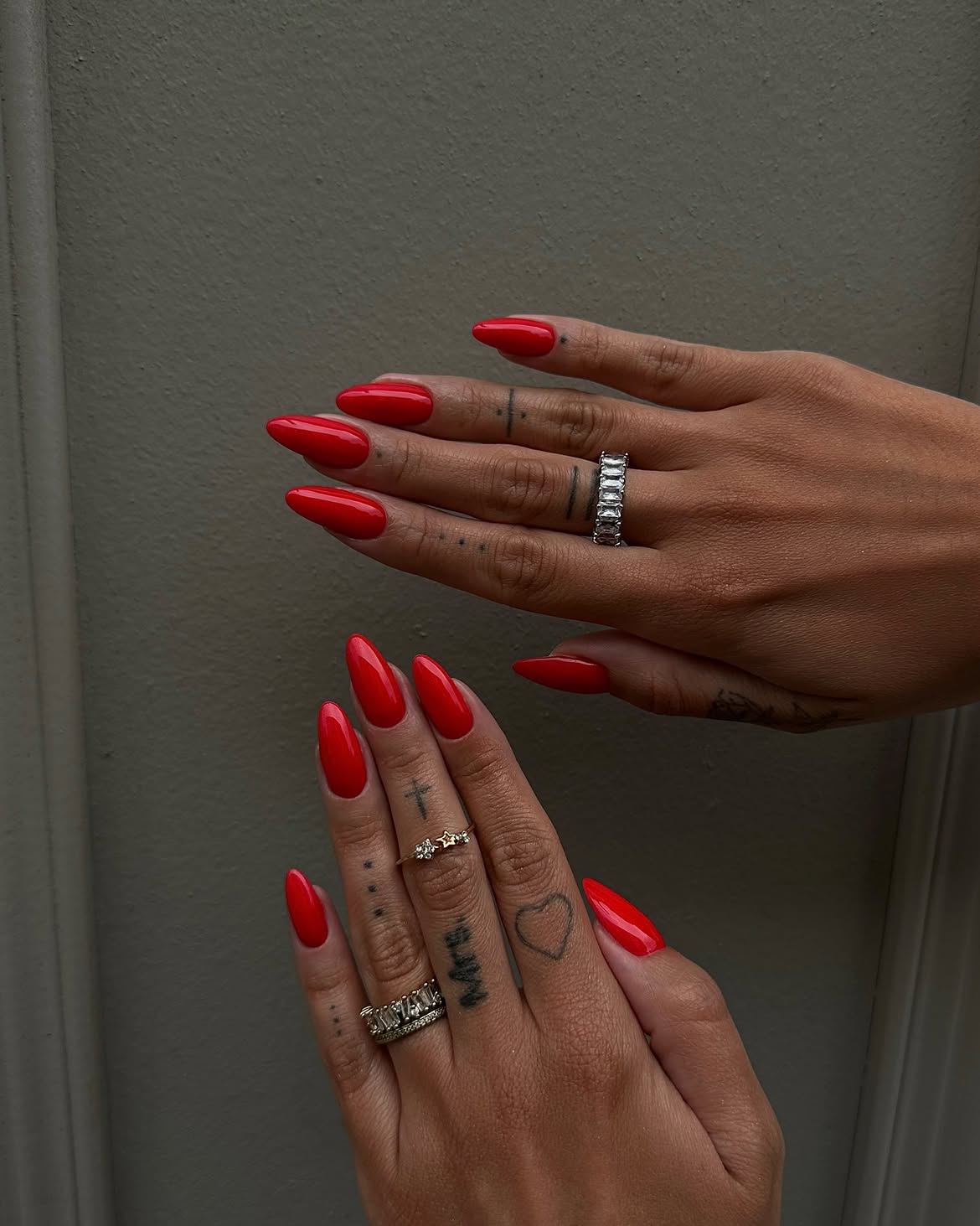 Vibrant Cherry Red Almond Nails