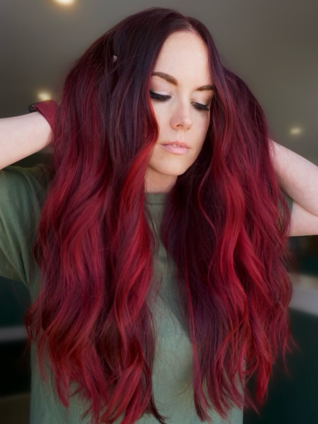 Vibrant Cherry Red Ombre Waves