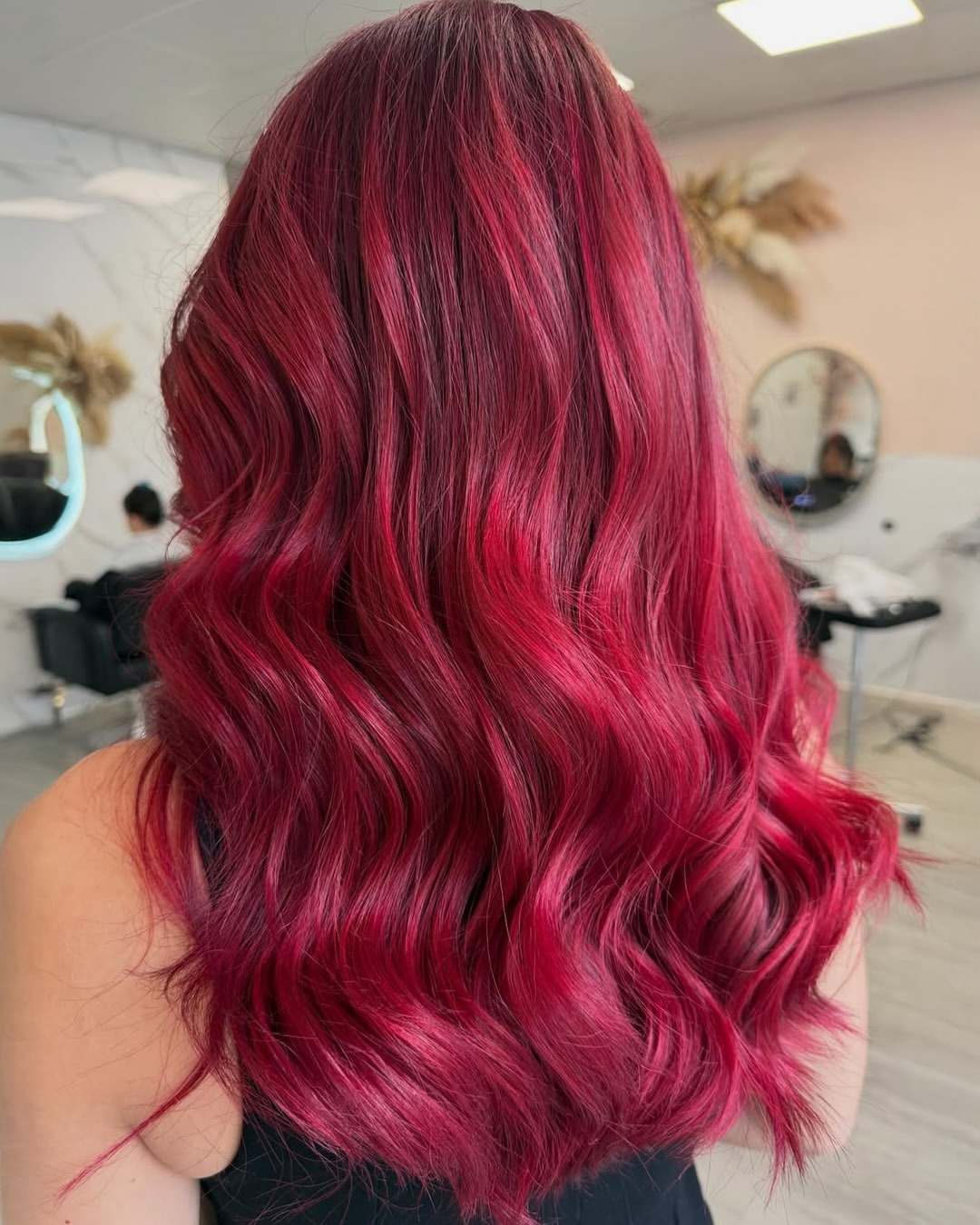 Vibrant Cherry Red Waves With Deep Rose Undertones