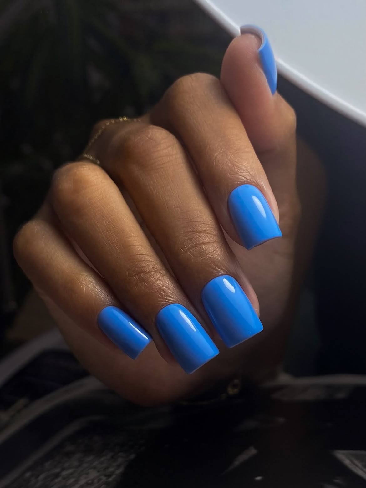 Vibrant Electric Blue Glossy Square Nails
