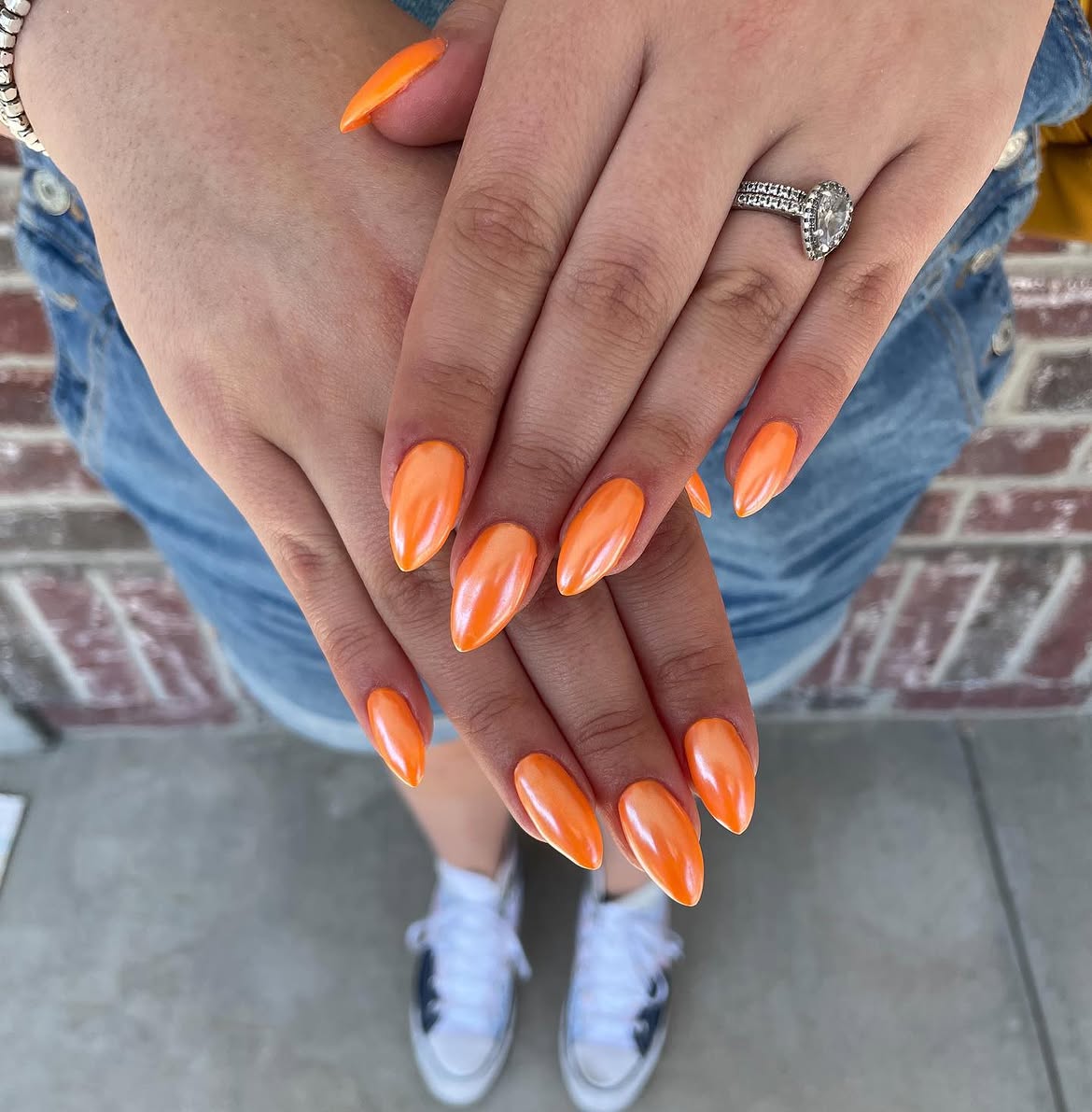 28 Stunning Orange Fall Nail Ideas You Need to Try 15 Vibrant Orange Almond Glitter Gel Nails