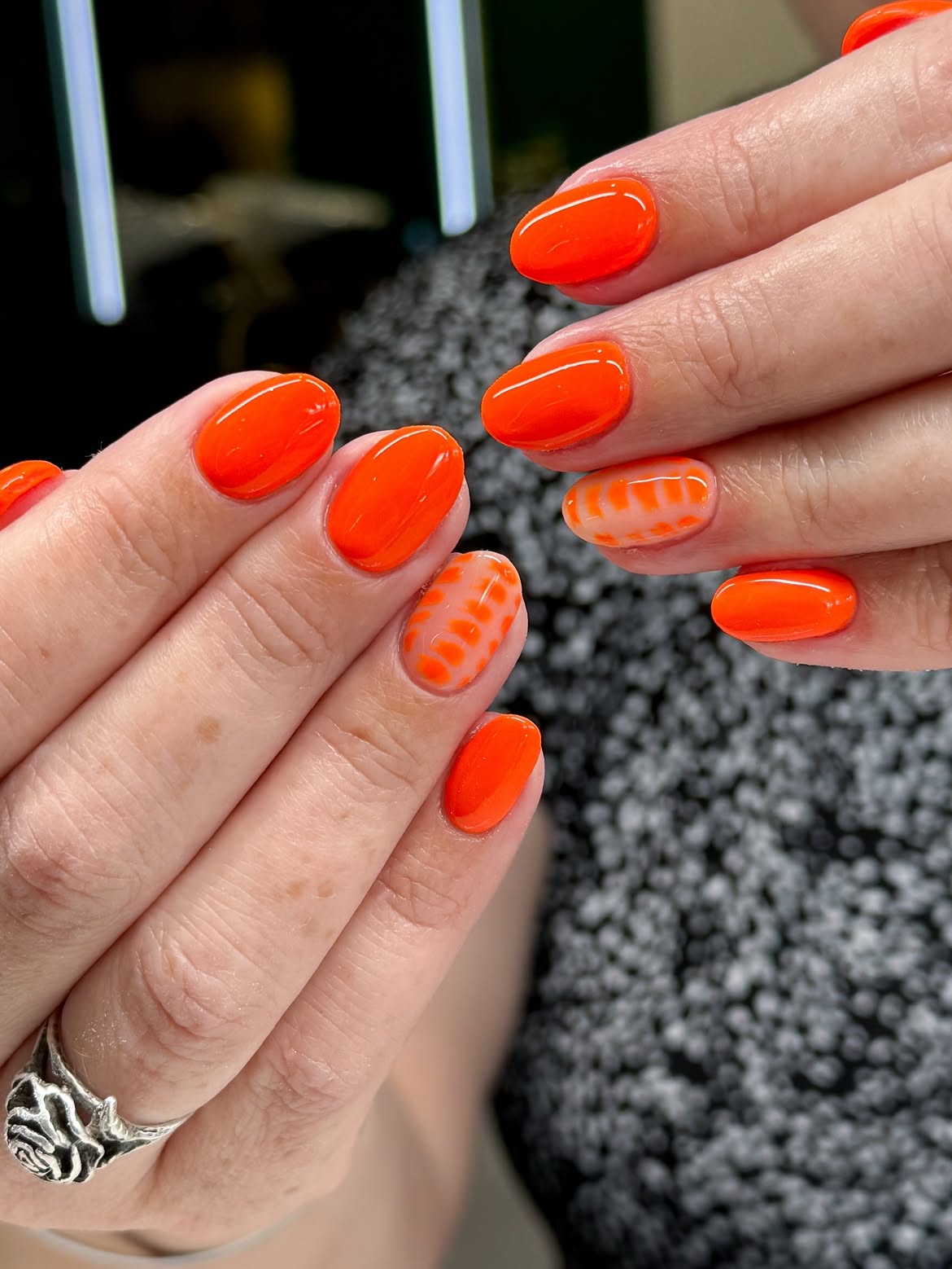 Vibrant Orange Aura Dot Nails