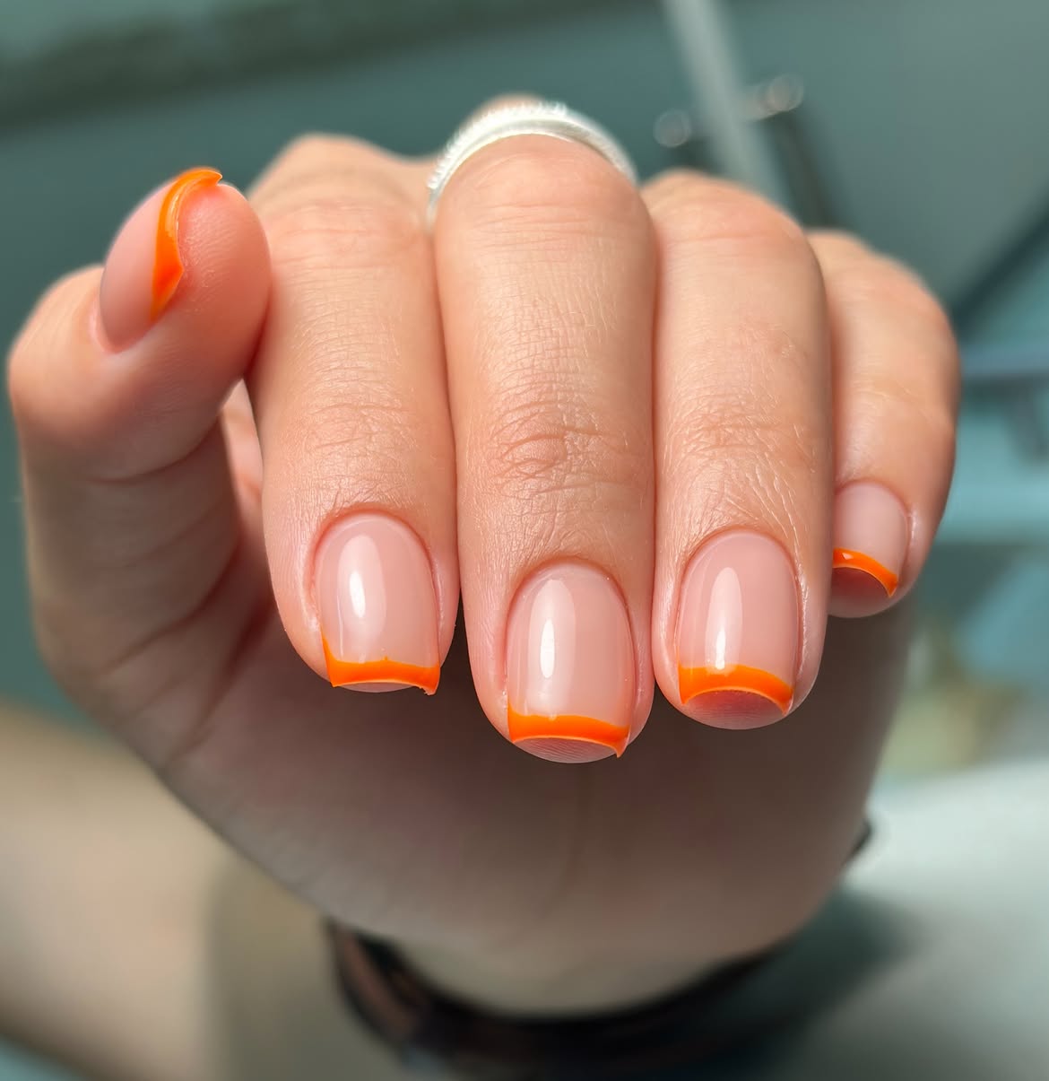 Vibrant Orange French Tip Gel Nails