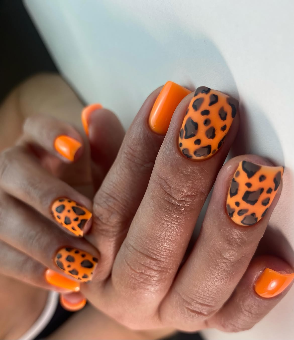 Vibrant Orange Matte Leopard Print Nails