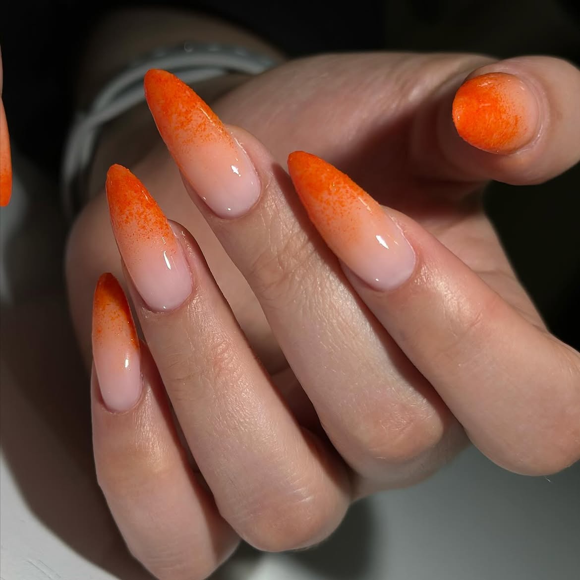 Vibrant Orange Ombre Stiletto Nails