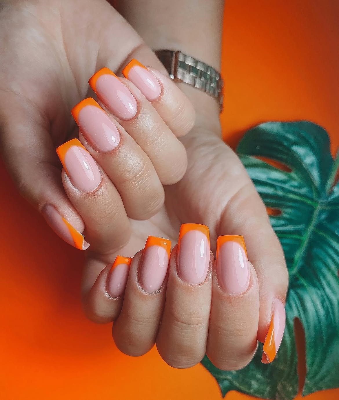 Vibrant Orange Tip French Manicure