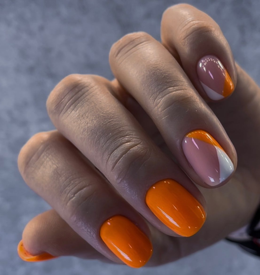 Vibrant Orange & White French Modern French Tips