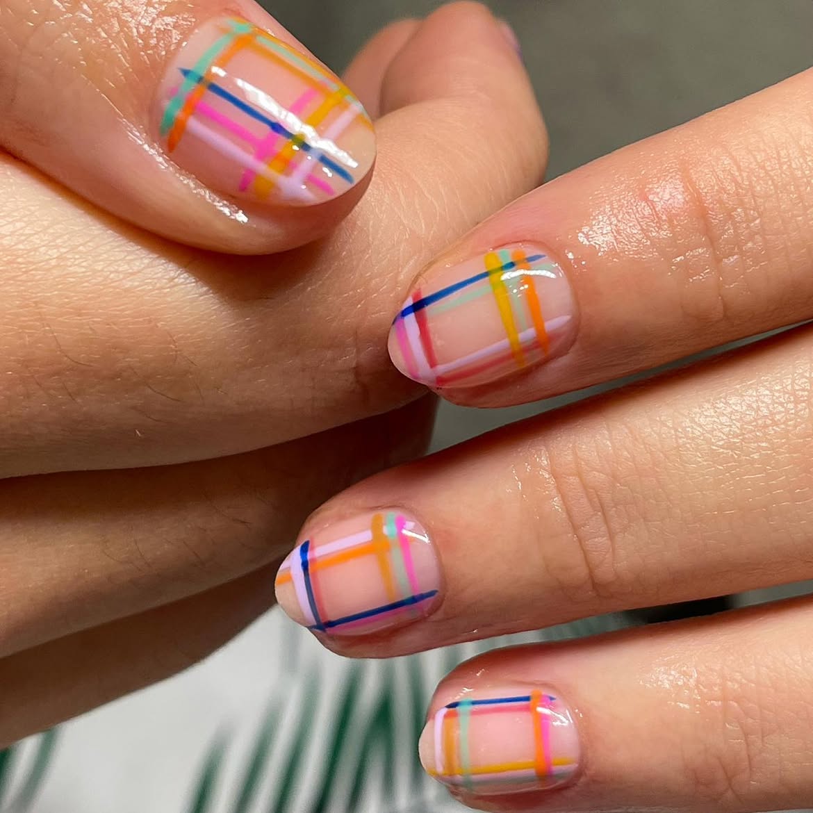 Vibrant Pastel Plaid French Tip Nails