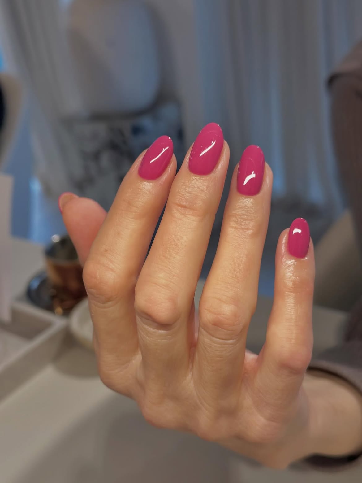 Vibrant Pink Oval Glossy Nails
