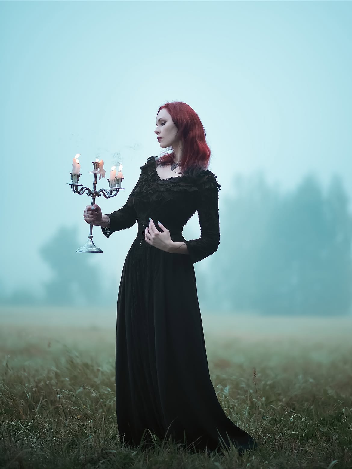 Victorian Gothic Black Lace Maxi Dress