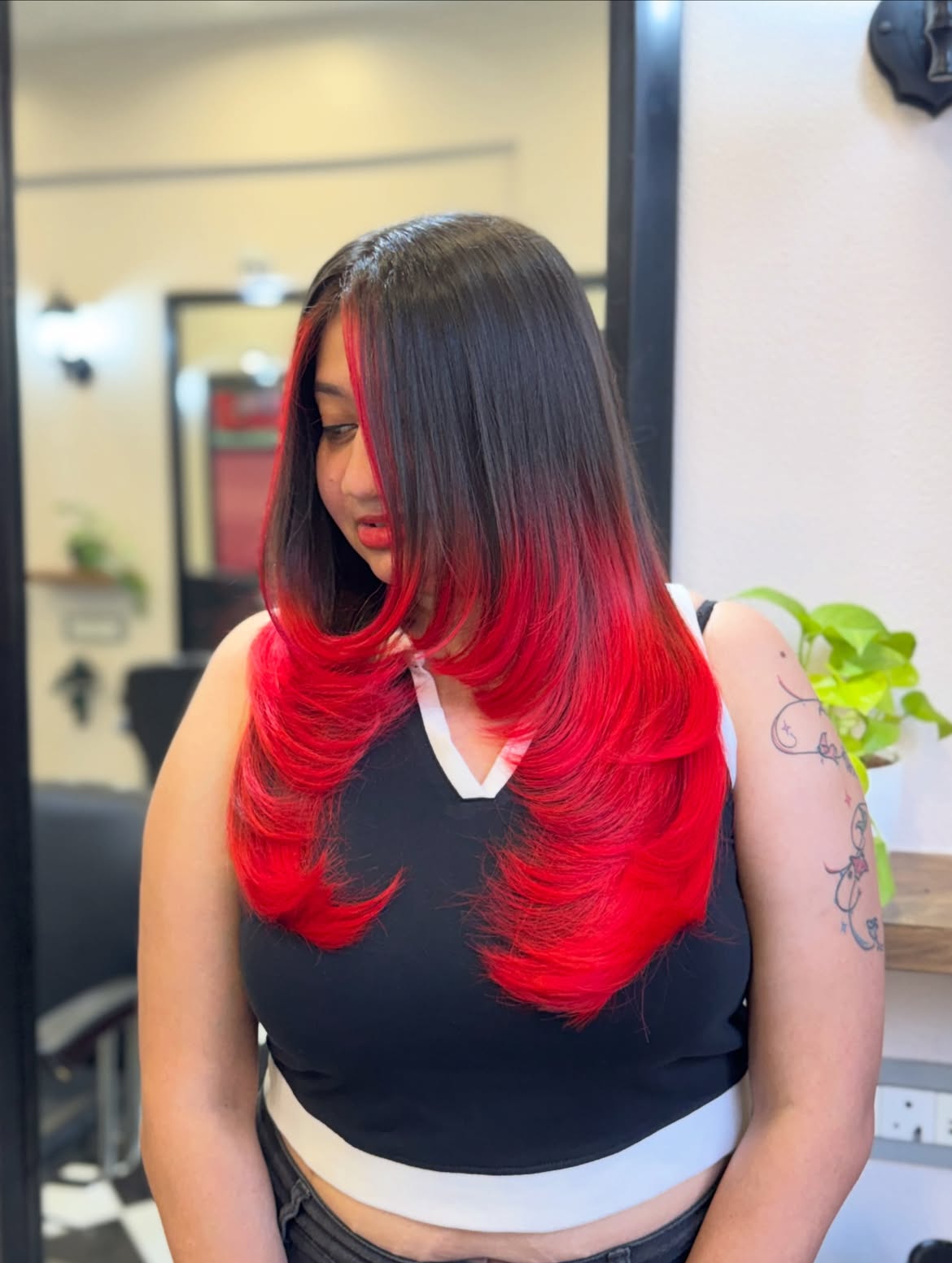 Vivid Cherry Red Ombre With Voluminous Layers
