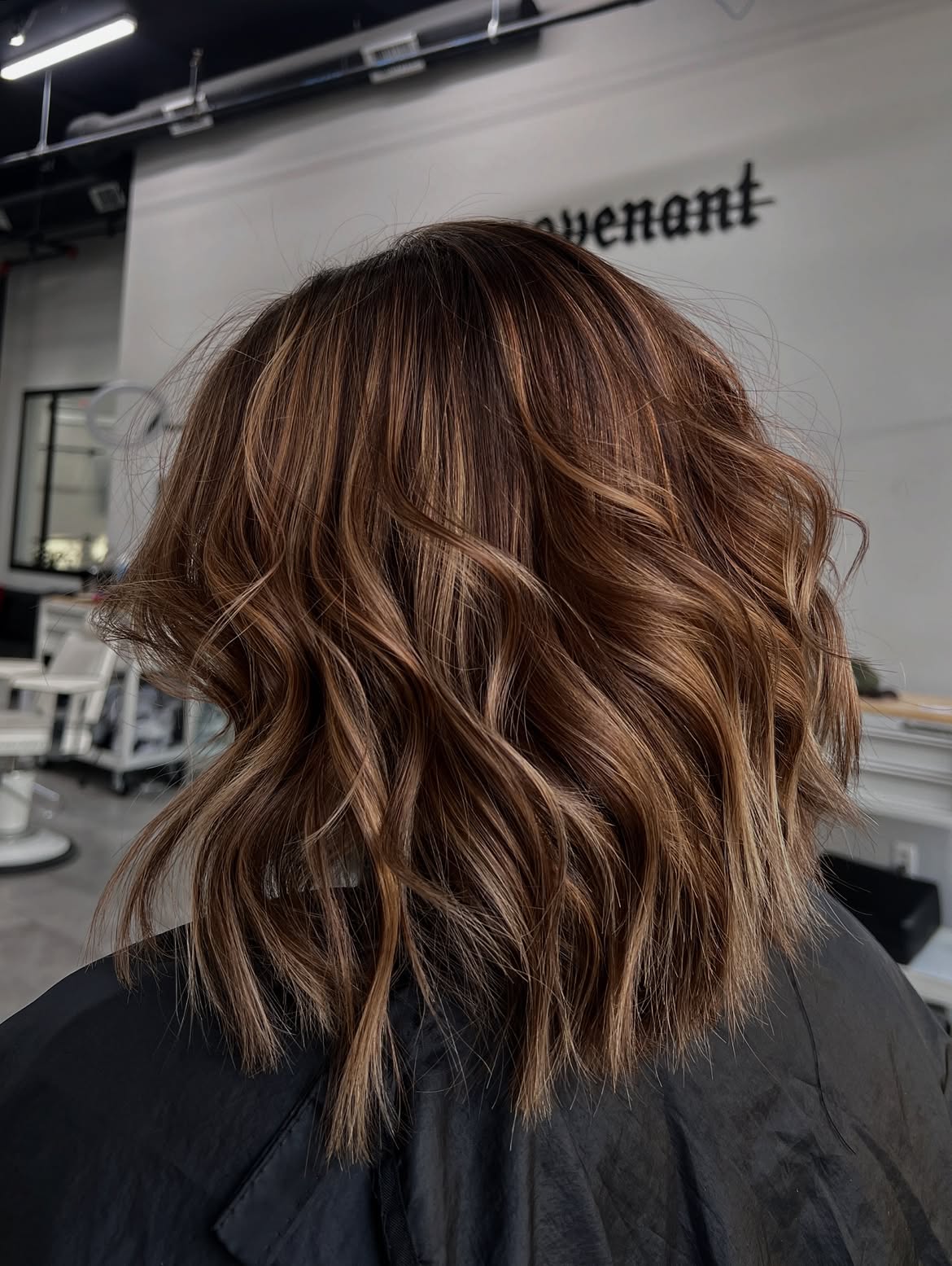 Warm Balayage Waves For Shoulder Length Hair